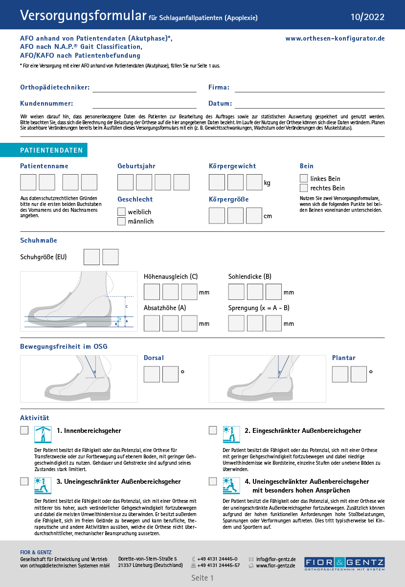 Versorgungsformular für Schlaganfallpatienten